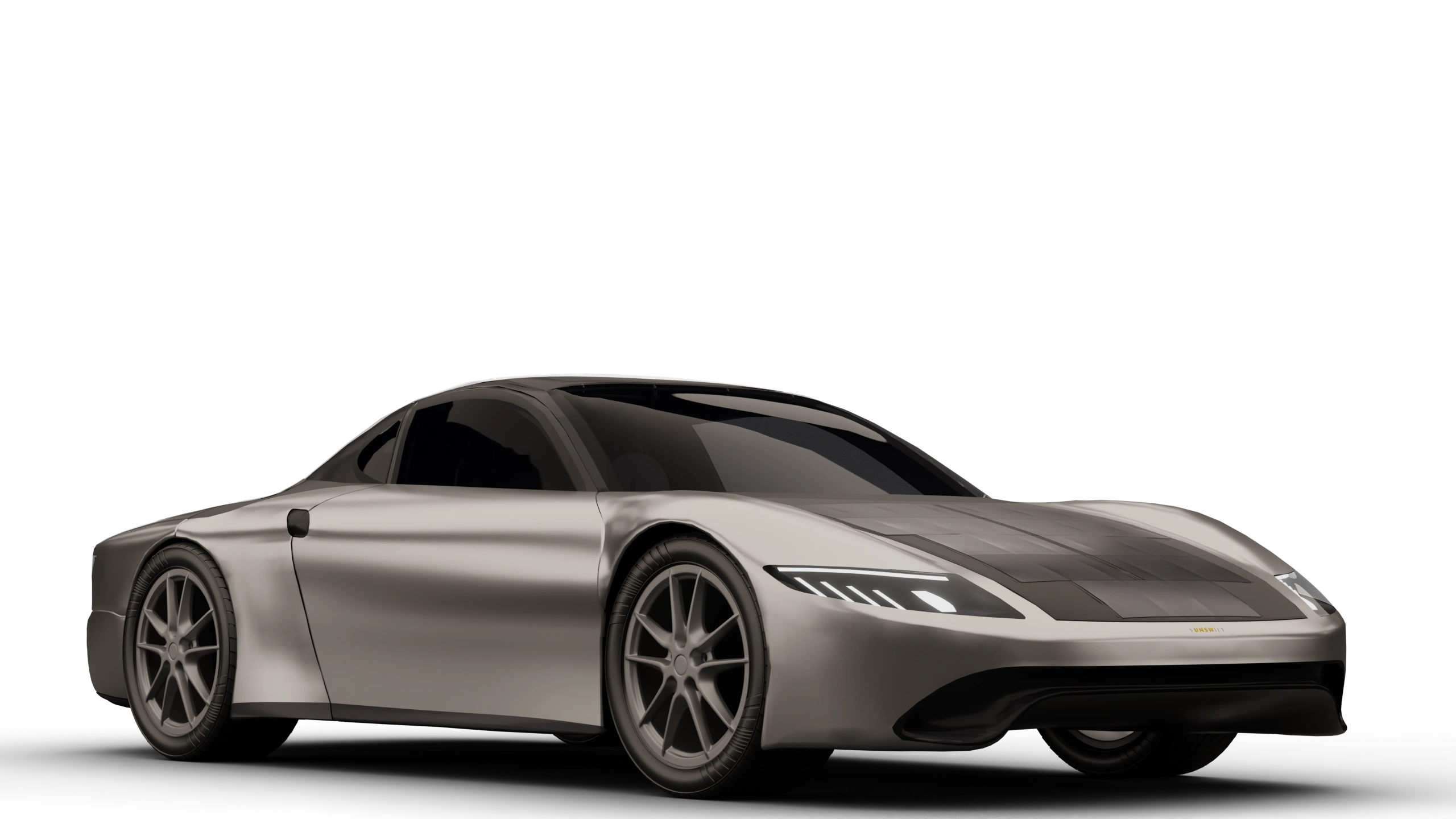 Silver Sunswift 8, viewed from the front quarter through a light studio haze